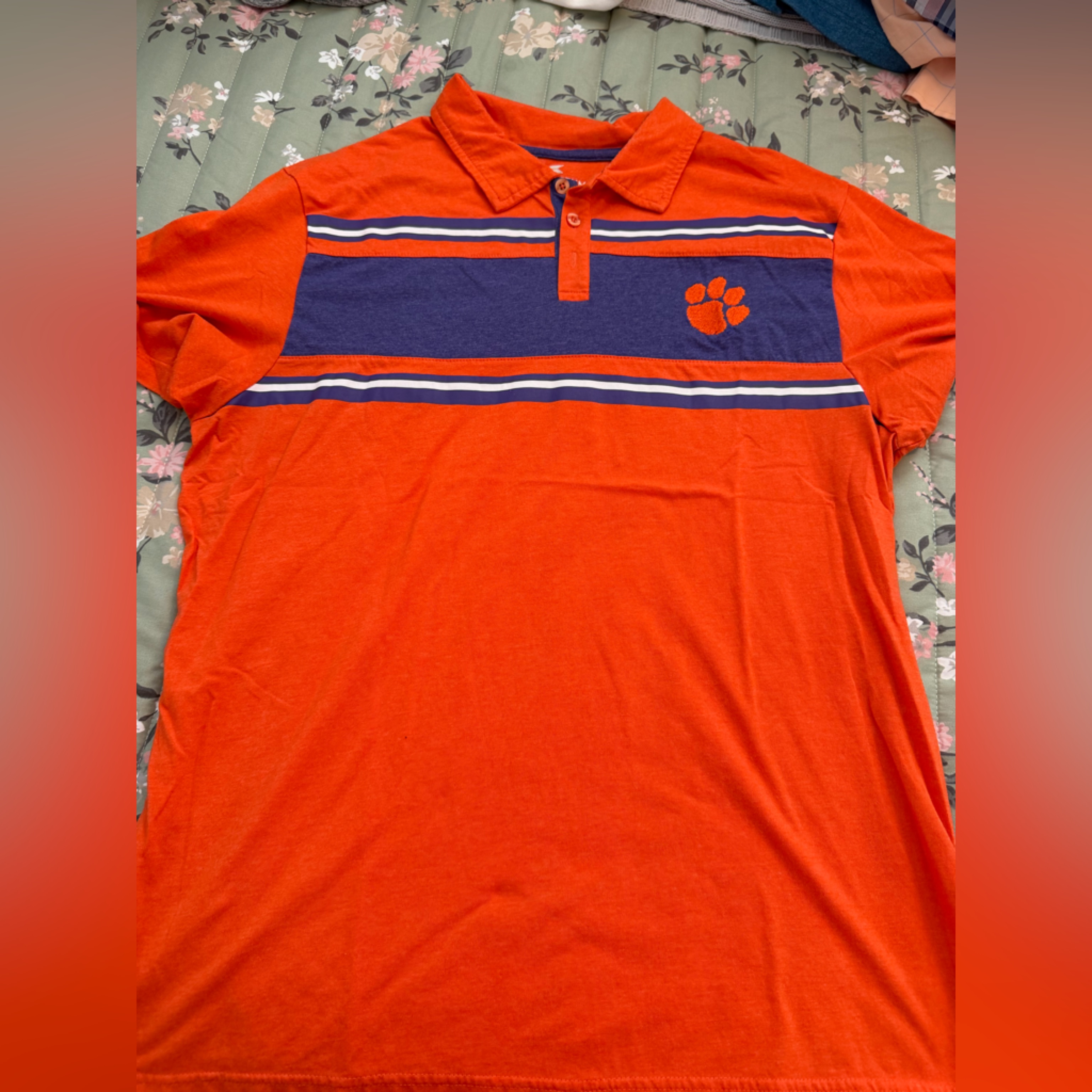 Clemson Colosseum Orange Polo With Blue Accents